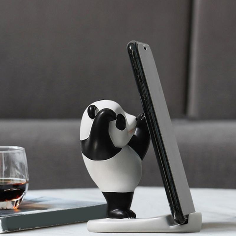 Panda Shaped Mobile Phone Holder Tablet Stand Resin Decoration For Desk Shelf Bedroom Kitchen Decors