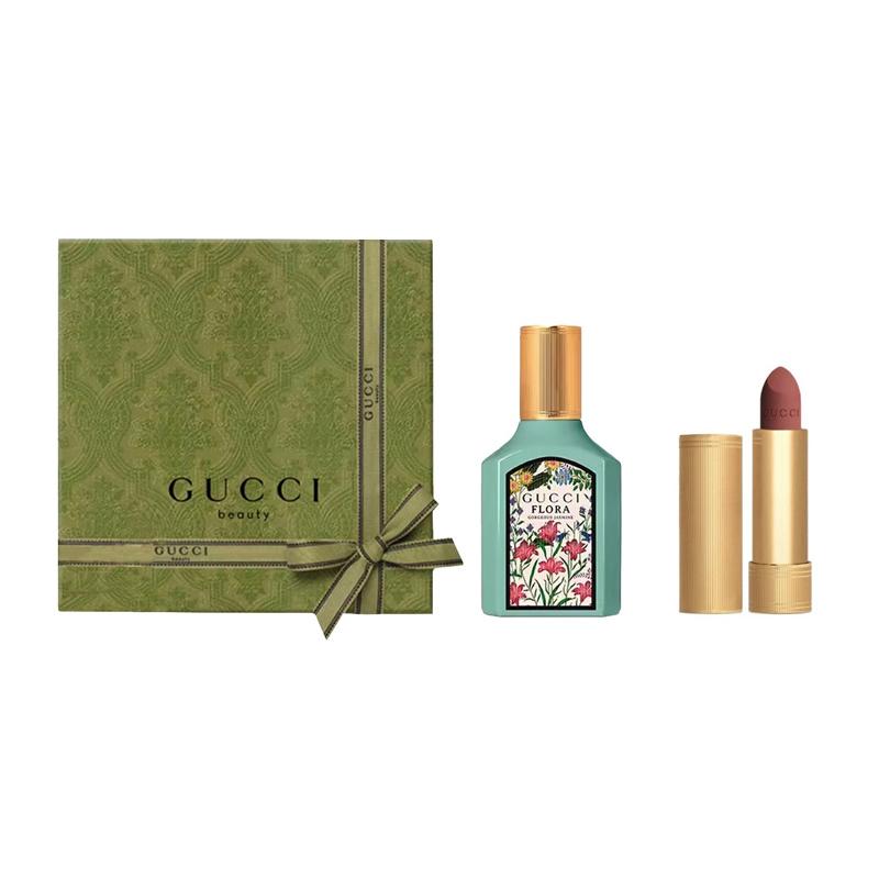 Gucci Perfume Set Dream Jasmine Gold Tube Lipstick Colorful Velvet Mist Qimeng Jasmine Fragrance Women's Perfume 30ml + Velvet Mist Lipstick #208