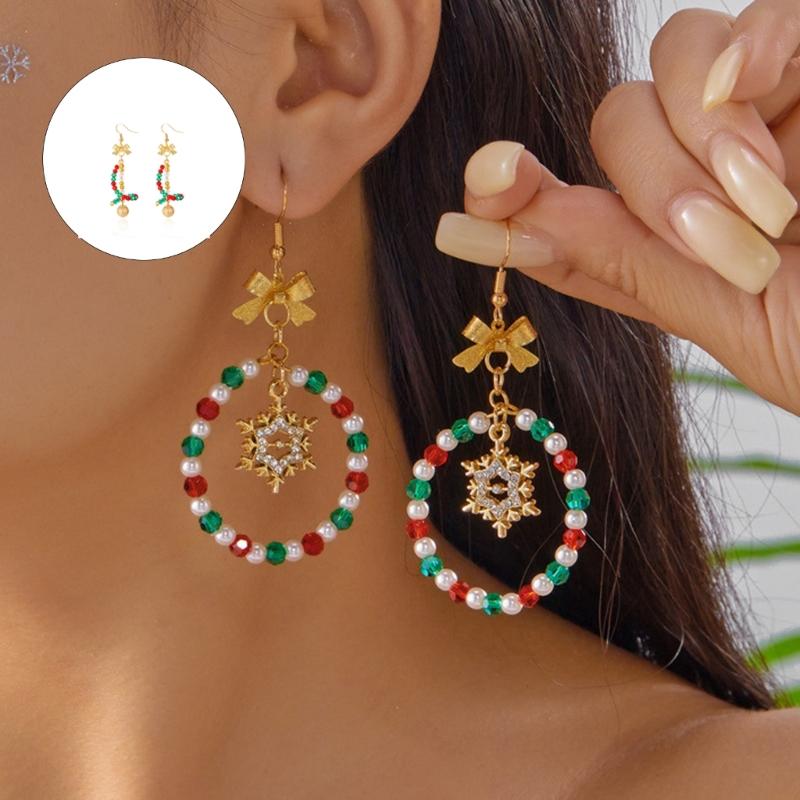 Festive Holiday Dangle Earrings With Floral Bead Accents Nickel Free Alloy Lightweight Elegant Design