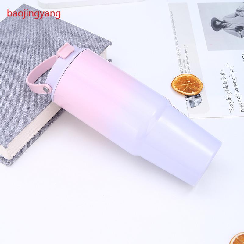 30oz Gradient Color Insulated Tumbler, 304 Stainless Steel Vacuum Cup, Portable Travel Mug with Handle