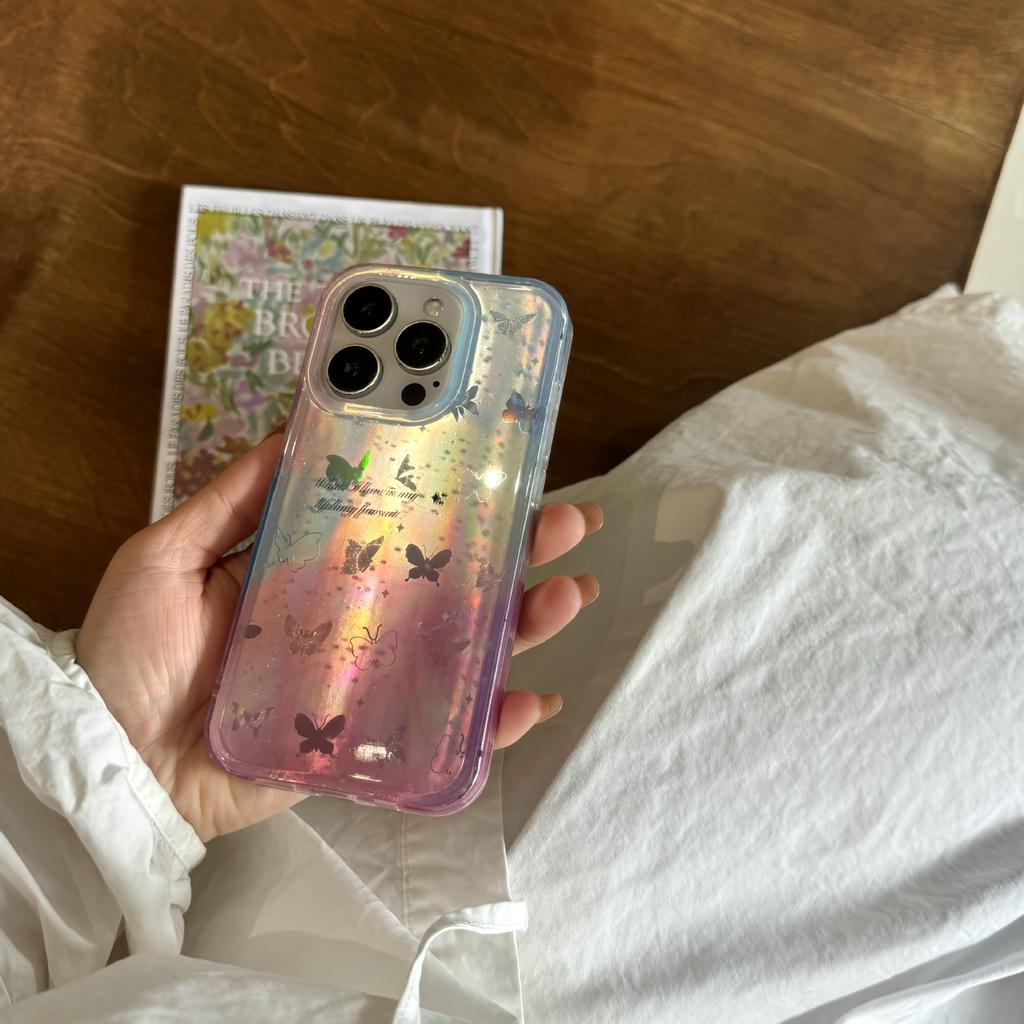 Gradient Fantasy Butterfly Apple 16proMax Mobile Case Applicable To IPhone15 Double IMD Laser Protection Case