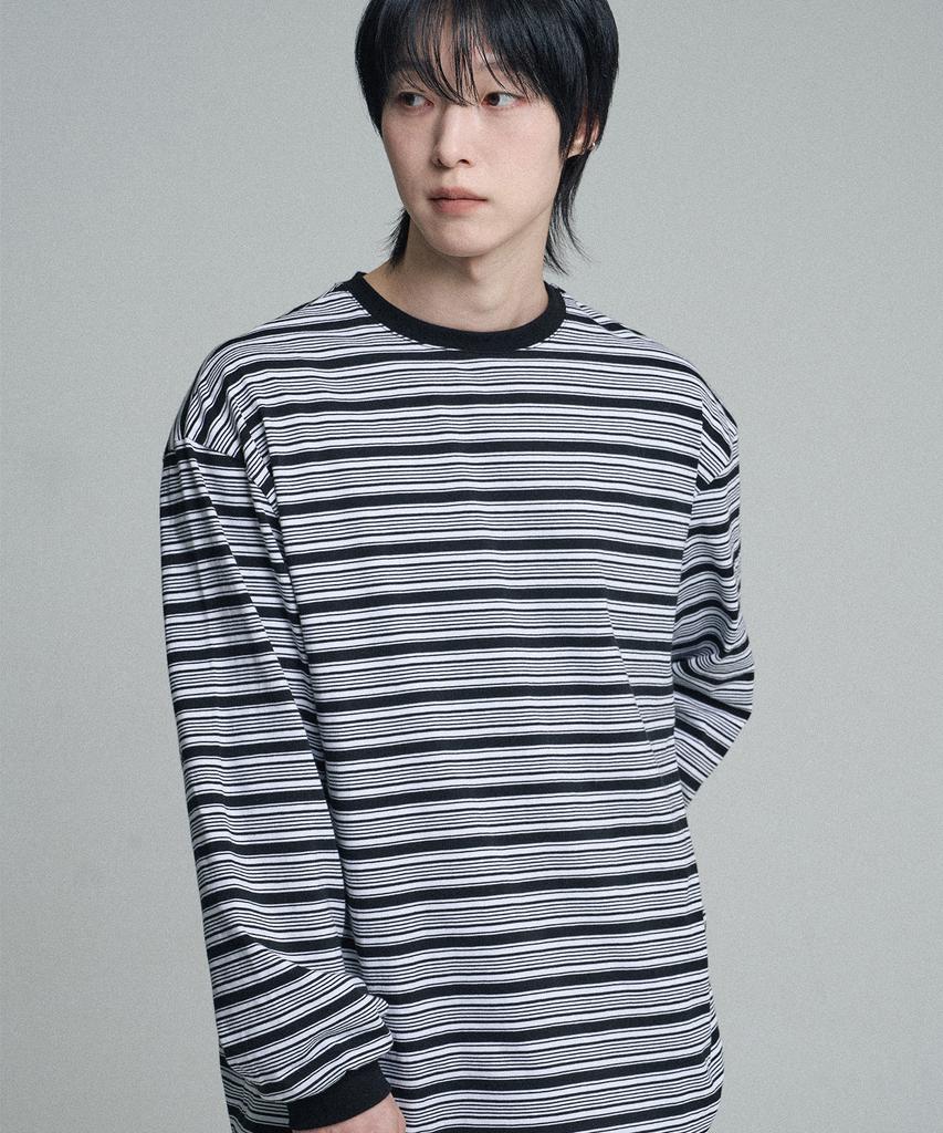 Mubeun Multi-Stripe Long Sleeve T-Shirt Black
