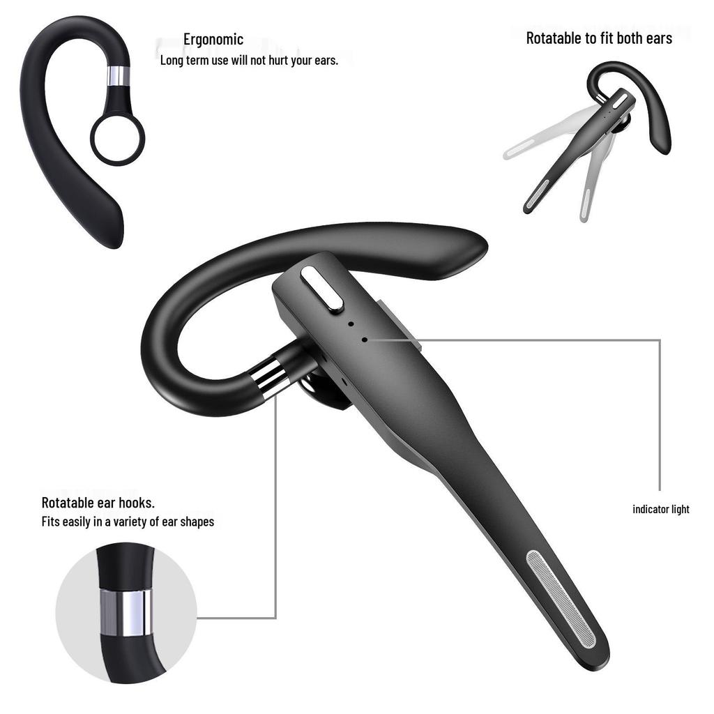 YYK525 Bluetooth Single Ear Hook Business Headset with Charging Case