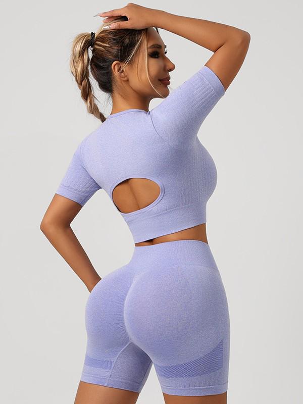 European & American High-Waist Fitness Yoga Shorts with Hollow Short Sleeve.