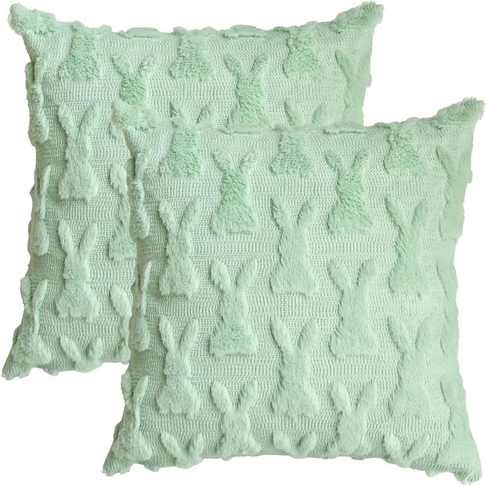 18x18cm Happy Easter Rabbit Pattern Throw Pillow Cover Wool Square Cushion Cover Soft Plush Sofa Pillowcase Home Room Decoration
