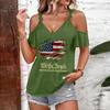 T-shirt décontracté pour femme à épaules dénudées et bretelles à nouer, manches courtes, col en V, imprimé drapeau américain, haut léger d'été