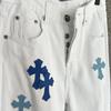 7705 CHROME HEARTS Men's and Women's American Style Trendy Jeans with Fabric Patches, Casual and Fashionable High Street Pants