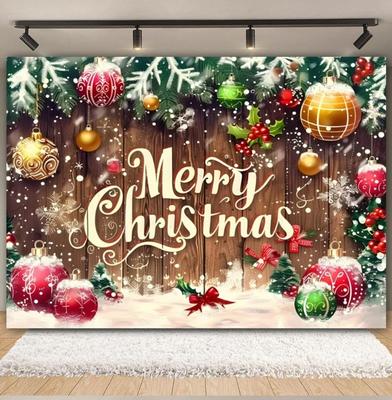 Christmas Party Backdrop Wooden Board Xmas Tree Gift Family Party Decor Banner Baby Portrait Photography Background Props