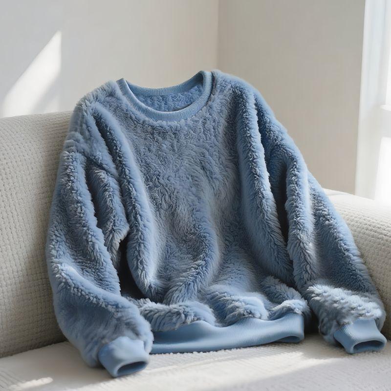 

Женский свитшот большого размера, толстый флисовый свитшот средней длины, осенне-зимний, свободный, с круглым вырезом, плюшевый пуловер 2XL синий