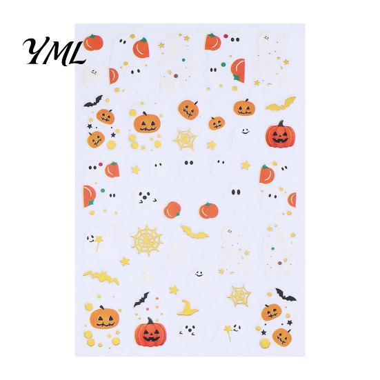 Halloween Theme Nail Art Stickers, Cartoon Pumpkin Ghost Bat Decals for Holiday Decorations, Self-Adhesive Manicure Stickers Women DIY
