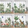 Tropical Botanical Jungle Animal Shower Curtain Coconut Flamingo Giraffe Bluebird Polyester Fabric Shower Curtain Bathroom Decor