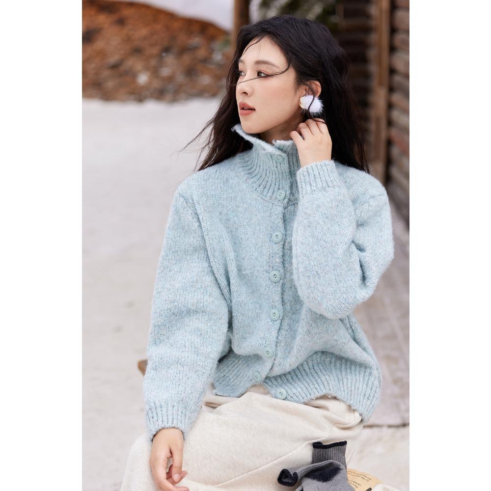 MISHOW Turn Down Collar Wool Blend Sweater Women Solid Single-breasted Tops Thickened Warm Versatile Knitted Cardigan MXD59Z1136