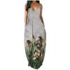 Women Summer  Sunflower Print Sleeveless Plus Size Pullover Long Dresses