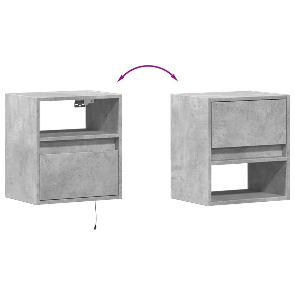 Wall Mounted Nightstands with LED Lights 2 pcs Concrete Grey