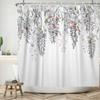 Top Fresh Watercolor Plants And Flowers Leaf Pattern Bathroom Shower Curtain Home Decoration Waterproof Tape Hooks