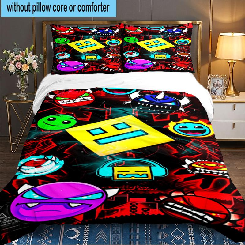 Set Biancheria da Letto 3 Pezzi Personaggi Colorati Geometry Dash, Ideale per 1 Copripiumino e 2 Federe Perfetto per Regalo Fan, Ideale per Camera da Letto, Dormitorio
