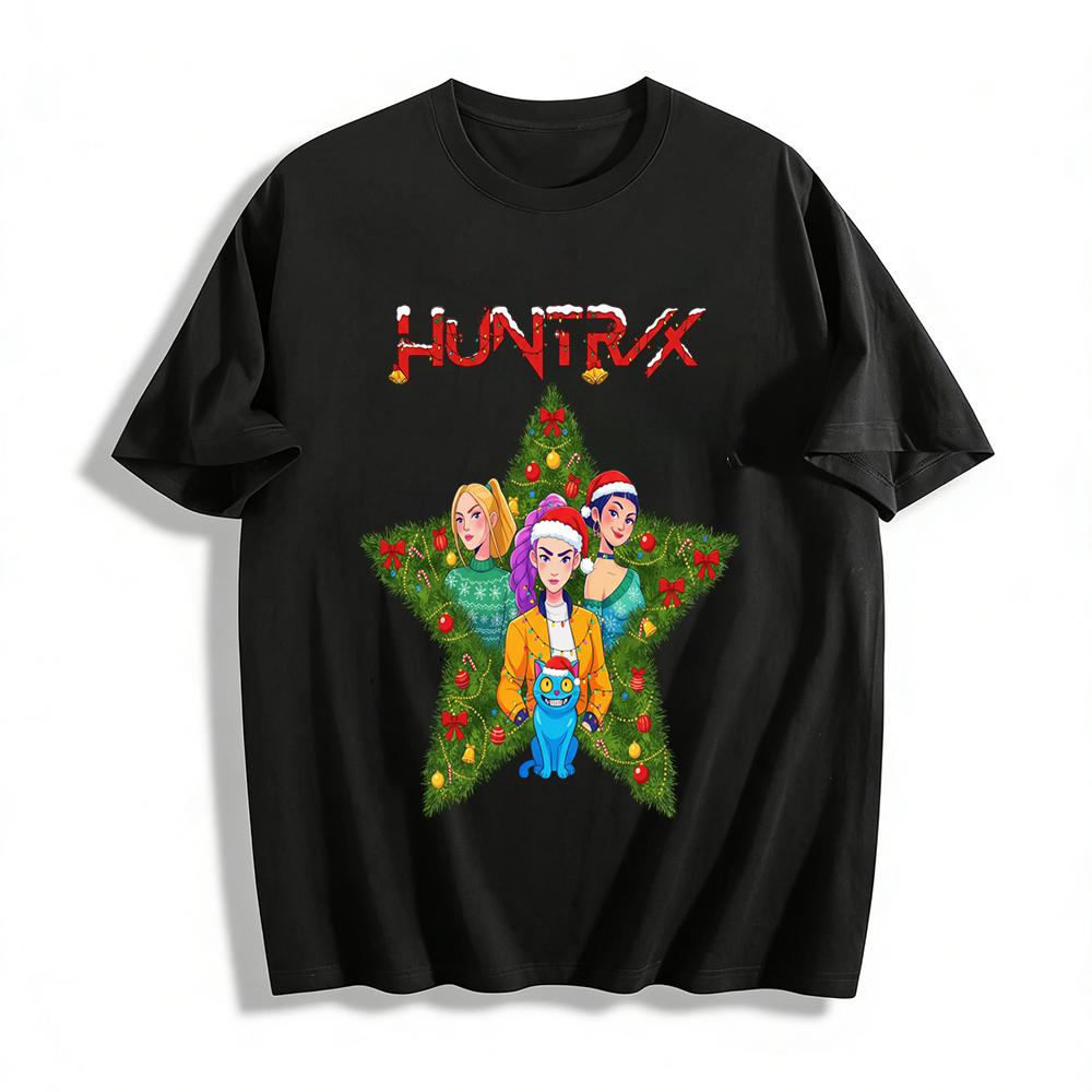 

Christmas Limited HUNTRX Star Christmas Tree Sweatshirt Trendy Cartoon Character Print Top Pure cotton T-shirt XXS