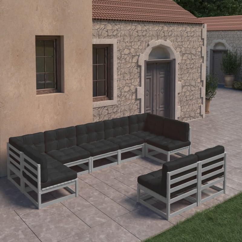 Day and Night - Day and Night 9-piece Garden Furniture Set with Gray Pine Wood Cushions