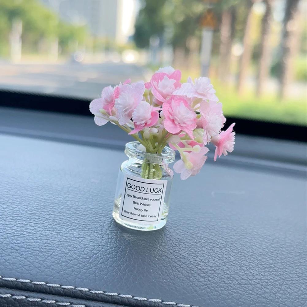 Mini Sakura Lavender Jasmine Car Ornaments Center Console Ornaments Vibrant Flowers Vase Glass Vase Micro Landscape For Gifts