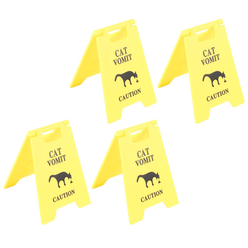 4PCS Cat Vomit Sign Water Resistant ABS 3D Printed Funny Cat Vomit Warning Sign Decoration for Cat Lovers