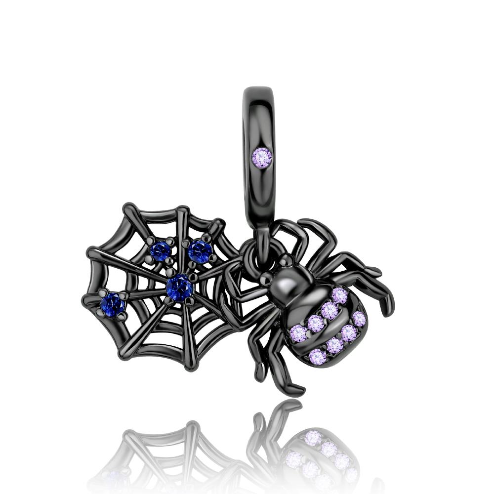 New Gothic Style 925 Sterling copper Black Spider&Red Rose Skull&Scorpion&Death Dangle Charm Fit DIY Bracelet Dark Zircon