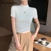 La Chapelle Women's Slim Fit Half-High Collar Short Sleeve T-Shirt