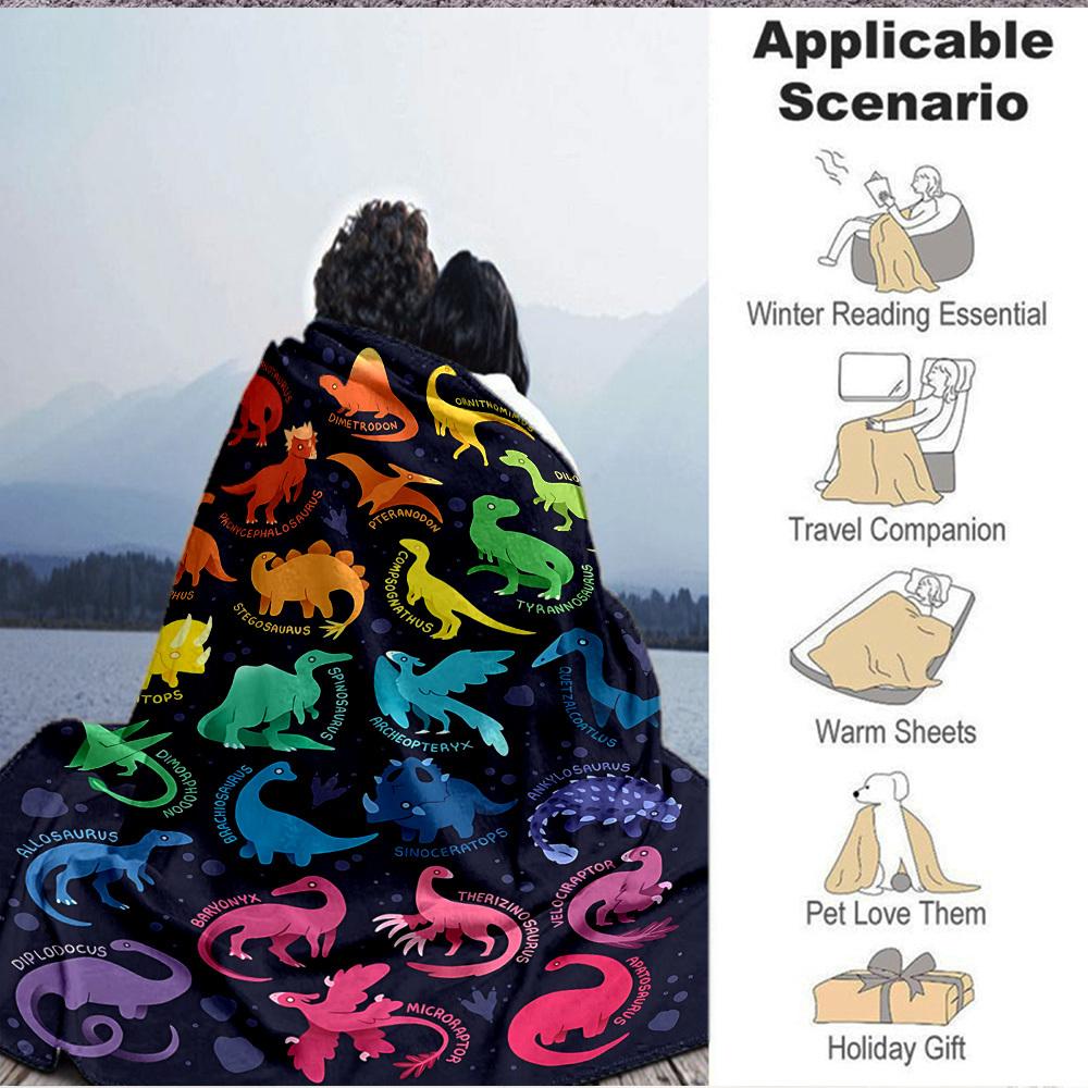 1pc DinoFest Lightweight Flannel Blanket, Comfortable and Warm Blanket, for Office and Camping Sofa Bed074