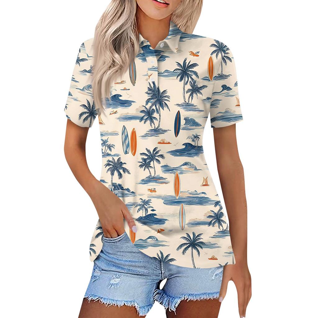 Damenmode Casual Revers Kurzarm Bedrucktes Hemd Damen Button Up Tops