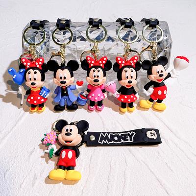 Set di Portachiavi Personaggi Serie Floreale di Topolino e Minnie Carino Cartone Animato Bouquet Portachiavi per Coppia Modello Floreale Borsa Regalo