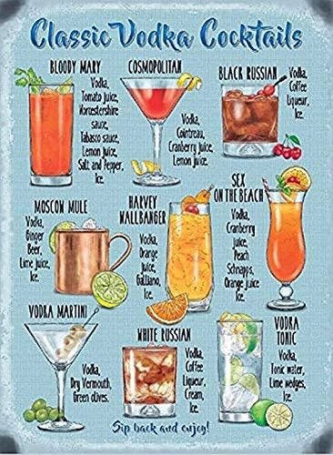 Vodka Cocktail Recipe Vintage Tin Sign Wall Decor 20x30cm(7.8x11.8inch)