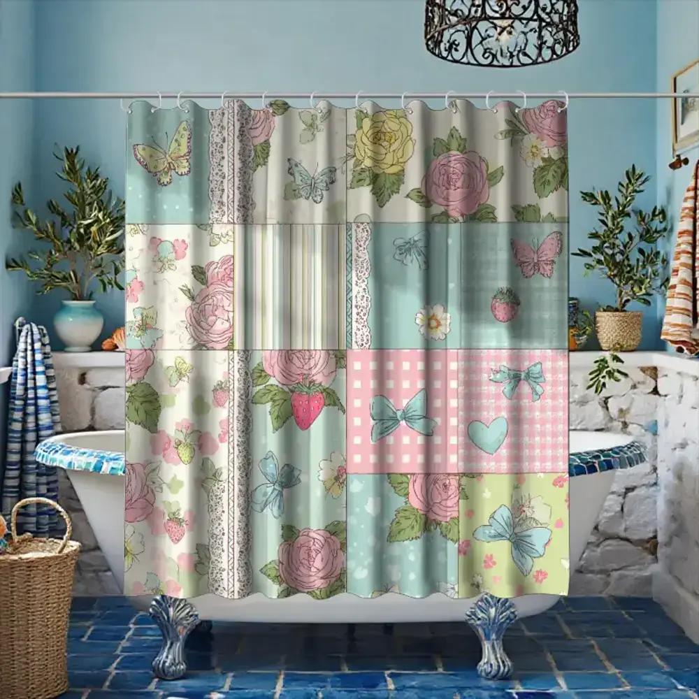 

Шторка для душа в стиле пэчворк, идеальна для юбилеев, в комплекте 12 крючков, размер 180*180 см, для декора дома. 90x180cm