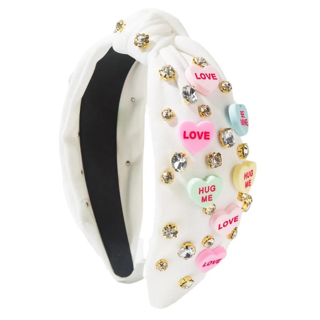 New Hot-selling Valentine's Day Heart-shaped Letter Headband Hand-knotted Diamond-encrusted Hair Accessories Hairpin