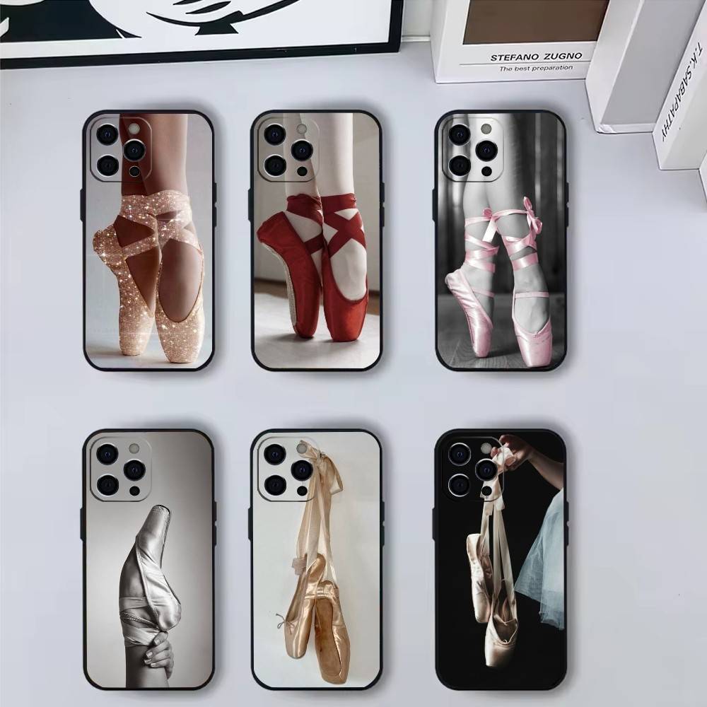 Ballet Ballerina Dance Shoes Phone Case For iPhone 17, 16,15,14,13,12,11 Plus,Pro Max, Others Soft Black Cover