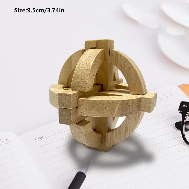 Hölzerner Kongming Luban Schloss, 3D Denkspiel-Puzzle, Büro-Decompressionspuzzle für Erwachsene, Intelligenz-Geschenk für Kinder (Ball))