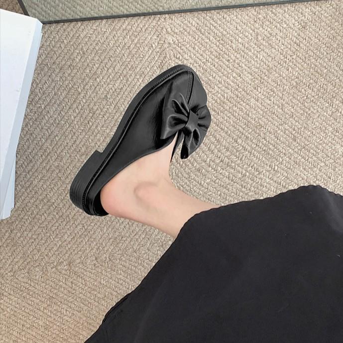 Fashion Temperament White Retro Bow Flat-bottomed Bag Head Slippers Women's Summer 2025 New Non-slip Mary Jane Half Drag