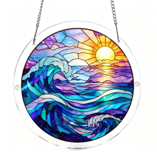 83 Pcs Acrylic Suncatcher Jigsaw Puzzles Stained Glass Style Window Hanging Decor DIY Sun Catcher Kit for Home Garden Decor