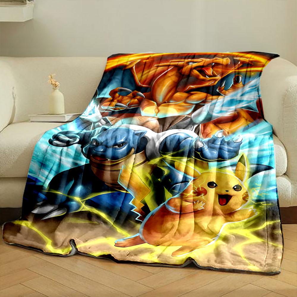 Three dynamic creatures with fire, water, and lightning-themed attacks. for all seasons blanket lunch break throw gift