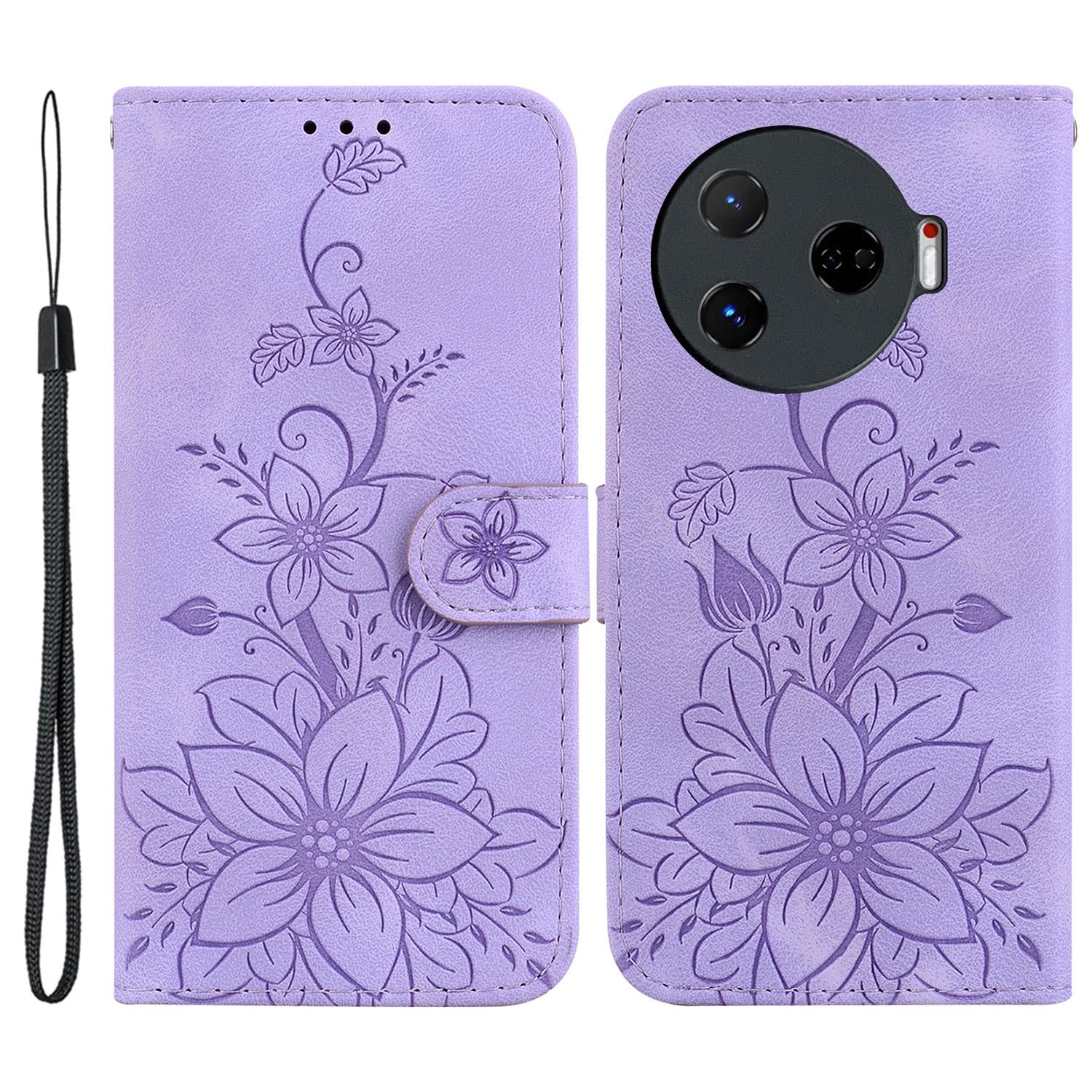 

For TECNO Camon 30 Pro 5G Wallet Case Lily Imprint Anti-Scratch Leather Phone Cover C
