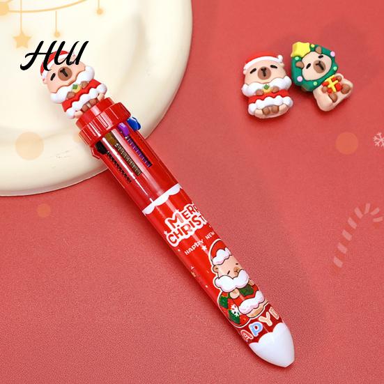 Colorful Retractable Pen Christmas Capybara Ballpoint 10 Color Cartoon Smooth Elk Snowmen Tree Multi-color Writing Festive Stationery Gift for