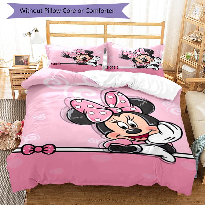 3pcs Minnie Bedding Set Duvet Cover Closure Includes 1 Duvet Cover & 2 Pillowcases, Soft and Comfortable for All Seasons.