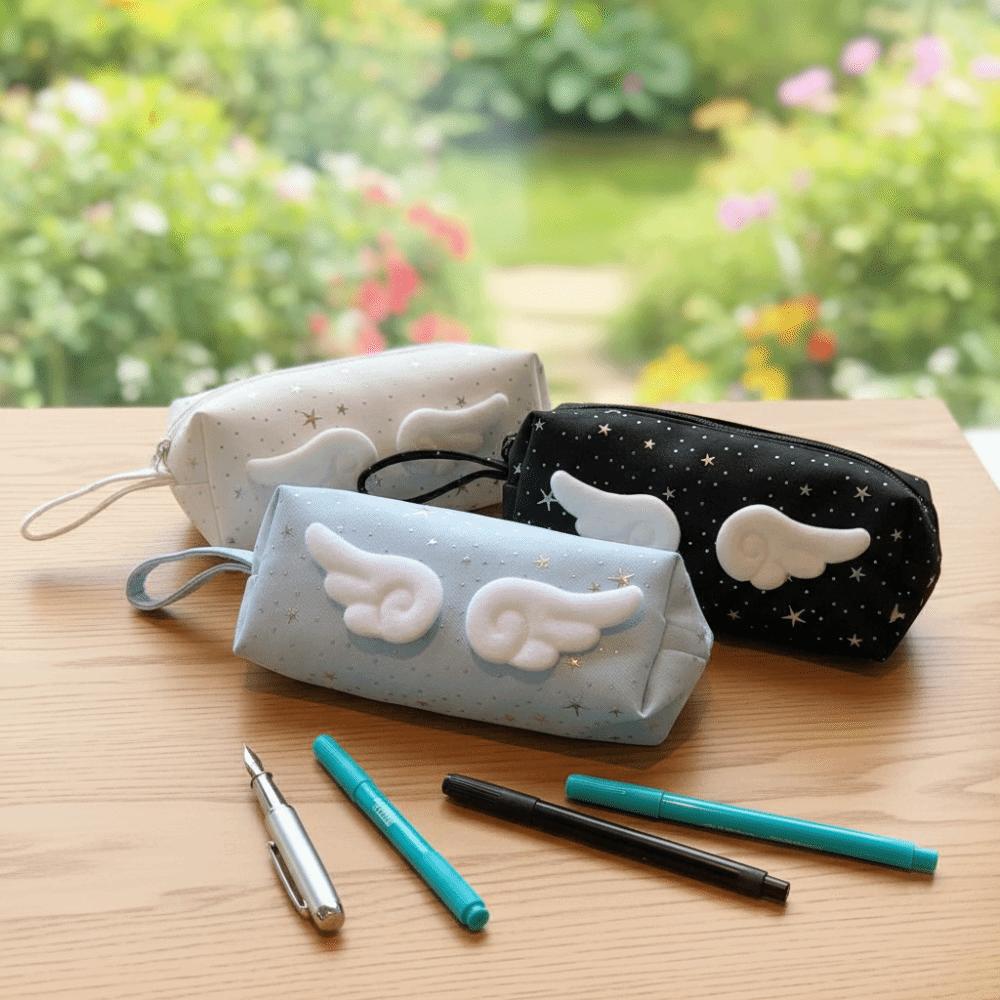 Y2k Wings Star Dots Pencil Case Desktop Storage Pencil Pouch Korean Style Pen Bag  School
