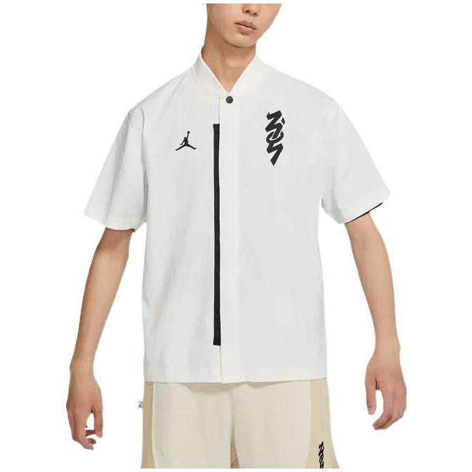 Jordan FW22 Solid Color Logo Print Zip-Up Short Sleeve Shirt Men Tops White DR2173-133