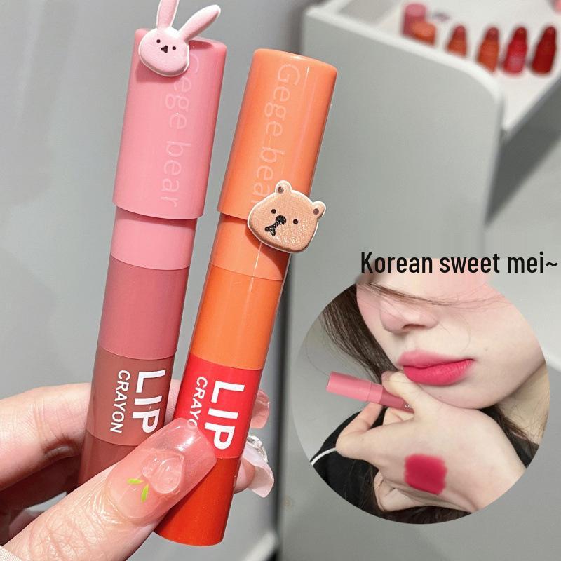 Gege Bear Velvet Matte Lip Crayon: Four-Color, Long-Lasting, Pigmented Matte Formula.