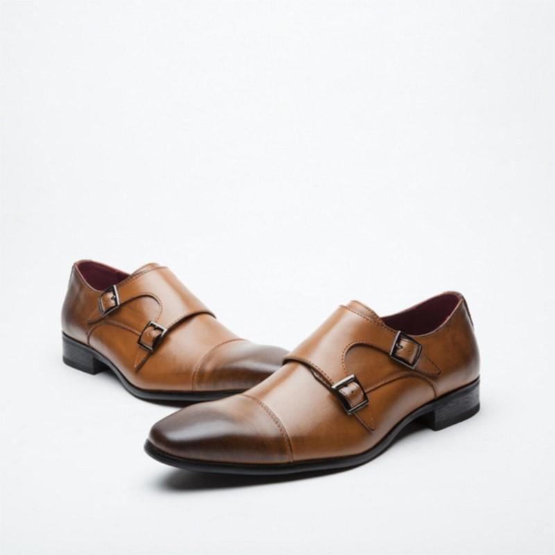Fashion Men's Genuine Leather Shoes Wedding Party Shoes Black Brown With Buckle Man Dress Shoes H358