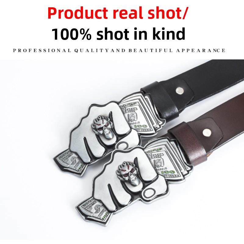 Personalisierter Modegürtel aus Rindsleder, Totenkopf-Motiv, Herren