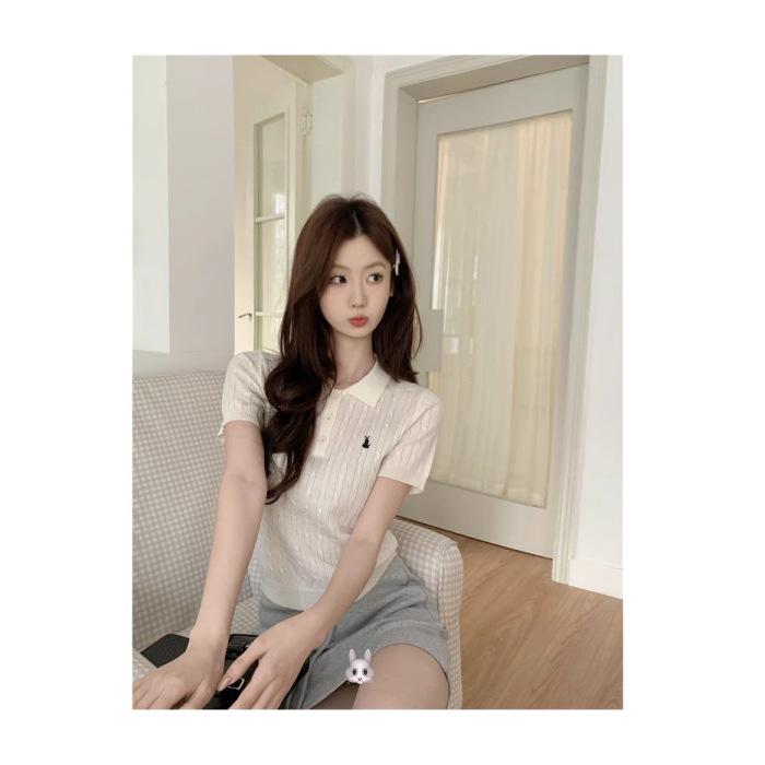 

Футболка-поло з вишивкою влітку 2024 року One Size