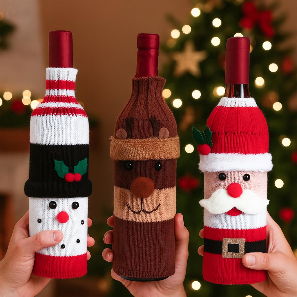 3Pcs Christmas Santa Claus Snowman Elk Wine Bottle Set Merry Christmas Decorations 2025 Navidad Natal Xmas Gifts New Year 2026