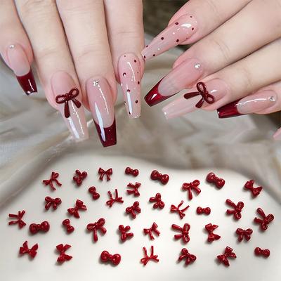 100 ks 3D Nail Art Červené Mašličky Přívěsky Potřeby Kawaii Doplňky Pryskyřice Pro Zdobení Nehtů Produkt Manikúra Zdobící Materiály Nástroj