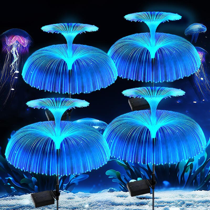 Outdoor LED Jellyfish Fiber Solar Lawn Lights Waterproof Garden Party Decor Flower Solar Lights for Patio Pathway Yard Balcony