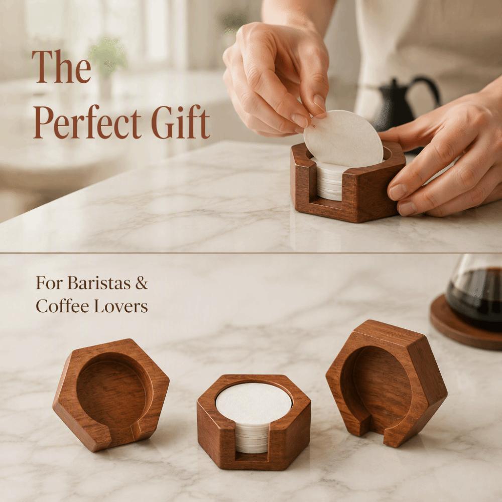 Solid Wood Coffee Paper Filter Holder Coffee Filter Paper Organizer  Kitchen Storage